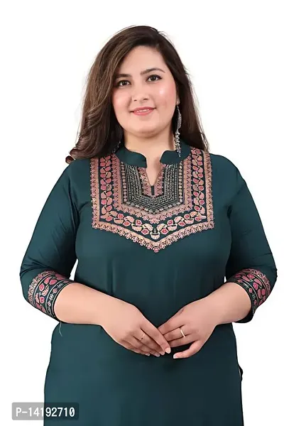 Stylish Viscose Rayon Green Foil Print Mandarin Collar 3/4 Sleeves Kurta For Women-thumb2