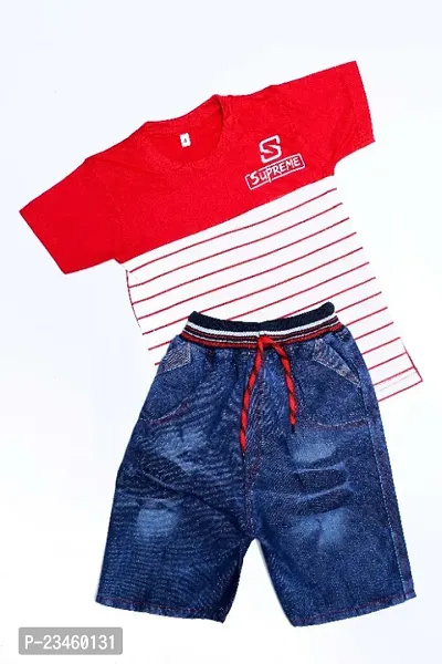 Classic Cotton T Shirt With Shorts For Boys-thumb0