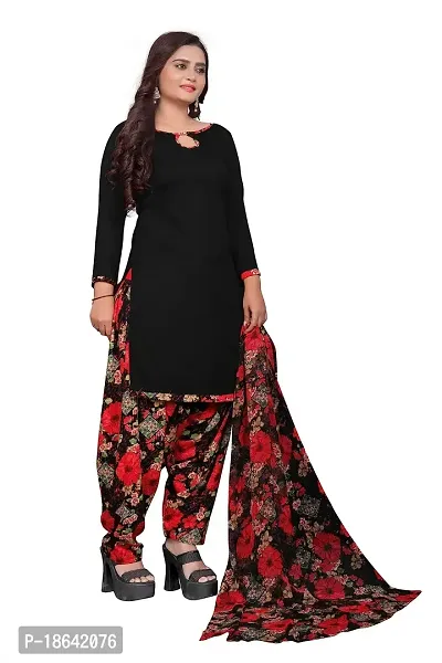 V3 FASHION STUDIO presents the exquisite collection of crepe 3 piece floral design unstitched suit (top,bottom,dupptta) for womens (BLACK,)-thumb5