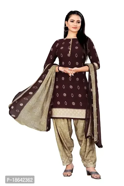 V3 FASHION STUDIO presents the exquisite collection of crepe 3 piece ethnic motif design unstitched suit (top,bottom,dupptta) for womens (BROWNCREAM)-thumb0