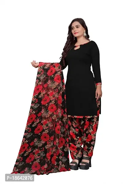 V3 FASHION STUDIO presents the exquisite collection of crepe 3 piece floral design unstitched suit (top,bottom,dupptta) for womens (BLACK,)-thumb4