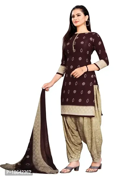 V3 FASHION STUDIO presents the exquisite collection of crepe 3 piece ethnic motif design unstitched suit (top,bottom,dupptta) for womens (BROWNCREAM)-thumb2