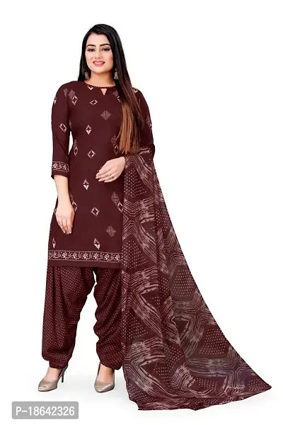 V3 FASHION STUDIO presents the exquisite collection of crepe 3 piece ethnic motif design unstitched suit (top,bottom,dupptta) for womens (BROWN,)-thumb0