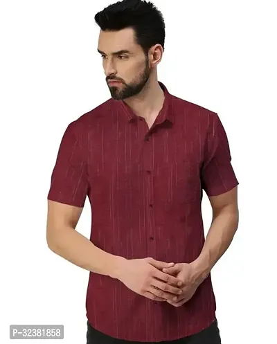 Stylish Maroon Khadi Cotton Solid Short Sleeves Shirt For Men