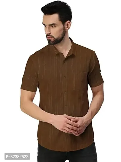 Stylish Brown Khadi Cotton Solid Short Sleeves Shirt For Men-thumb0