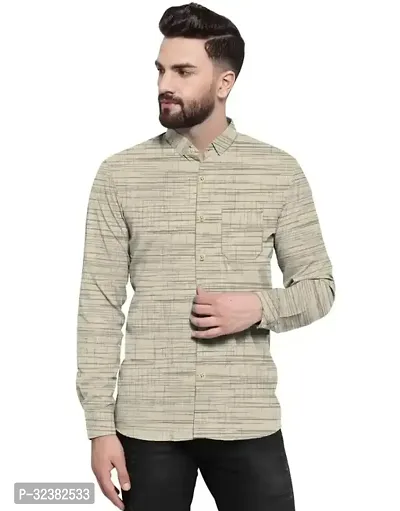 Stylish Beige Khadi Cotton Solid Long Sleeves Shirt For Men-thumb0