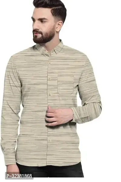 Stylish Beige Khadi Cotton Solid Long Sleeves Shirt For Men-thumb0