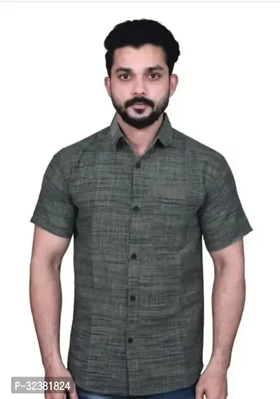 Stylish Grey Khadi Cotton Solid Short Sleeves Shirt For Men-thumb0