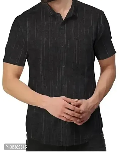 Stylish Black Khadi Cotton Solid Short Sleeves Shirt For Men-thumb0