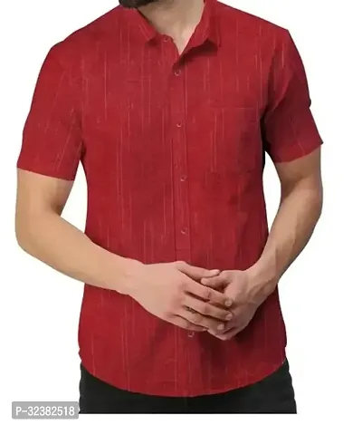 Stylish Red Khadi Cotton Solid Short Sleeves Shirt For Men-thumb0