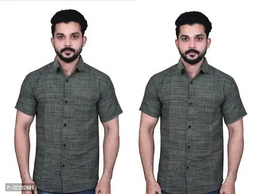 Stylish Grey Khadi Cotton Solid Short Sleeves Shirt For Men Pack of 2