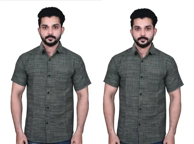 Stylish Khadi Short Sleeves Solid Shirt For Men Pack Of 2