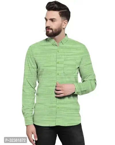 Stylish Green Khadi Cotton Solid Long Sleeves Shirt For Men-thumb0