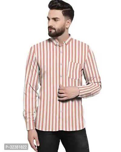 Stylish Pink Khadi Cotton Striped Long Sleeves Shirt For Men