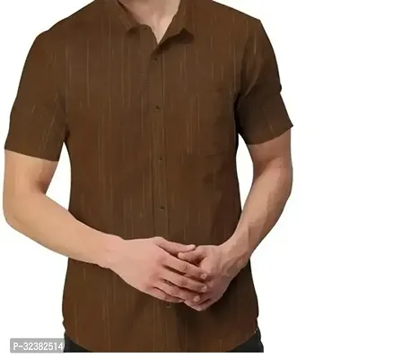 Stylish Brown Khadi Cotton Solid Short Sleeves Shirt For Men-thumb0