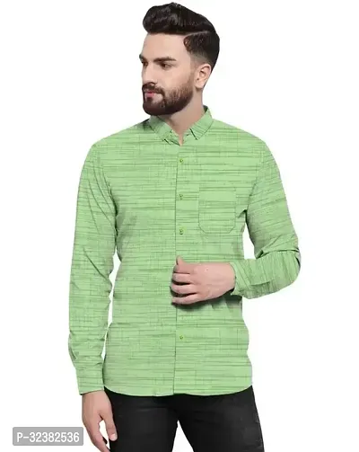 Stylish Green Khadi Cotton Solid Long Sleeves Shirt For Men-thumb0