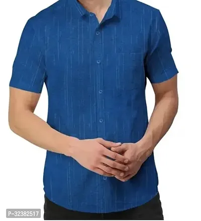 Stylish Blue Khadi Cotton Solid Short Sleeves Shirt For Men-thumb0