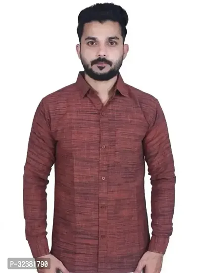 Stylish Maroon Khadi Cotton Solid Long Sleeves Shirt For Men