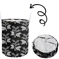 Stylish Polyester Foldable Laundry Bag Laundry Basket Organizer With Handle For Dirty  Clothes - Leaf Black-thumb2