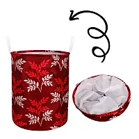 Stylish Polyester Foldable Laundry Bag Laundry Basket Organizer With Handle For Dirty  Clothes - Leaf Maroon-thumb2