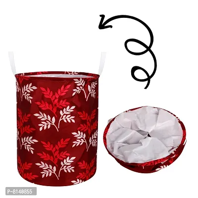 Stylish Polyester Foldable Laundry Bag Laundry Basket Organizer With Handle For Dirty  Clothes - Leaf Maroon-thumb3