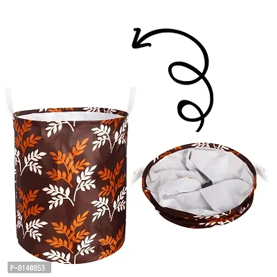 Stylish Polyester Foldable Laundry Bag Laundry Basket Organizer With Handle For Dirty  Clothes - Leaf Brown-thumb3