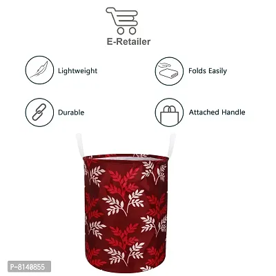 Stylish Polyester Foldable Laundry Bag Laundry Basket Organizer With Handle For Dirty  Clothes - Leaf Maroon-thumb2