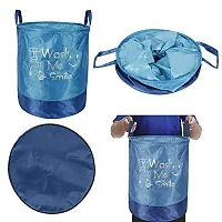 Stylish Waterproof PVC Foldable Laundry Bag Laundry Basket Organizer With Handle For Dirty  Clothes - Printed Blue-thumb4