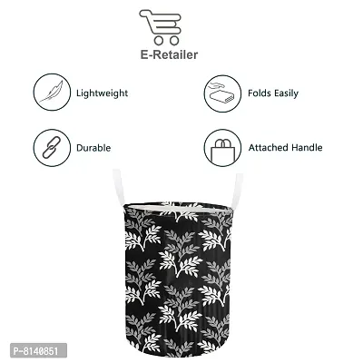 Stylish Polyester Foldable Laundry Bag Laundry Basket Organizer With Handle For Dirty  Clothes - Leaf Black-thumb2