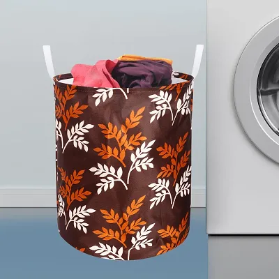 Stylish Polyester Foldable Laundry Bag Laundry Basket Organizer With Handle For Dirty  Clothes - Leaf Brown