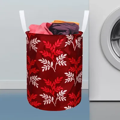 Stylish Polyester Foldable Laundry Bag Laundry Basket Organizer With Handle For Dirty  Clothes - Leaf Maroon