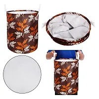 Stylish Polyester Foldable Laundry Bag Laundry Basket Organizer With Handle For Dirty  Clothes - Leaf Brown-thumb4