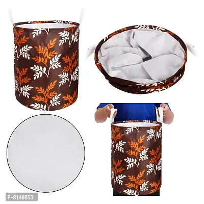 Stylish Polyester Foldable Laundry Bag Laundry Basket Organizer With Handle For Dirty  Clothes - Leaf Brown-thumb5