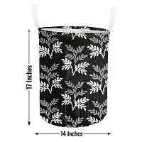 Stylish Polyester Foldable Laundry Bag Laundry Basket Organizer With Handle For Dirty  Clothes - Leaf Black-thumb3