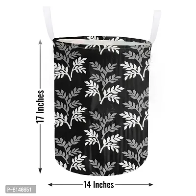 Stylish Polyester Foldable Laundry Bag Laundry Basket Organizer With Handle For Dirty  Clothes - Leaf Black-thumb4