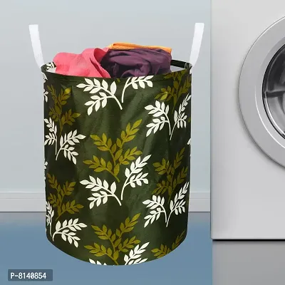 Stylish Polyester Foldable Laundry Bag Laundry Basket Organizer With Handle For Dirty  Clothes - Leaf Green-thumb0