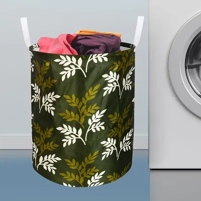 Stylish Polyester Foldable Laundry Bag Laundry Basket Organizer With Handle For Dirty  Clothes - Leaf Green