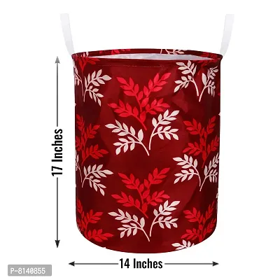 Stylish Polyester Foldable Laundry Bag Laundry Basket Organizer With Handle For Dirty  Clothes - Leaf Maroon-thumb4