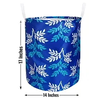 Stylish Polyester Foldable Laundry Bag Laundry Basket Organizer With Handle For Dirty  Clothes - Leaf Blue-thumb3