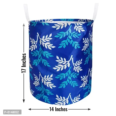 Stylish Polyester Foldable Laundry Bag Laundry Basket Organizer With Handle For Dirty  Clothes - Leaf Blue-thumb4