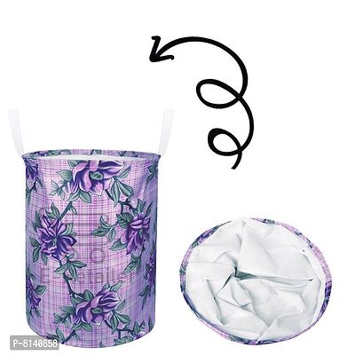 Stylish Polyester Foldable Laundry Bag Laundry Basket Organizer With Handle For Dirty  Clothes - Floral Purple-thumb3