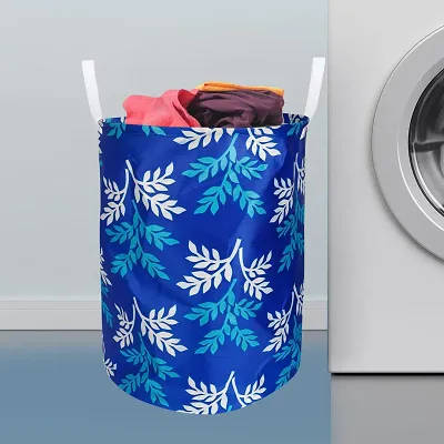 Stylish Polyester Foldable Laundry Bag Laundry Basket Organizer With Handle For Dirty  Clothes - Leaf Blue