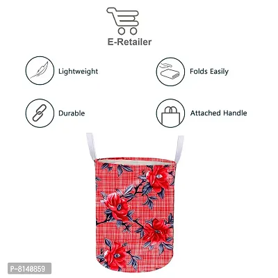 Stylish Polyester Foldable Laundry Bag Laundry Basket Organizer With Handle For Dirty  Clothes - Floral Red-thumb2