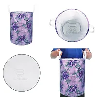 Stylish Polyester Foldable Laundry Bag Laundry Basket Organizer With Handle For Dirty  Clothes - Floral Purple-thumb4
