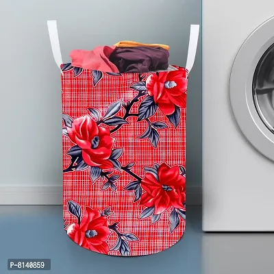 Stylish Polyester Foldable Laundry Bag Laundry Basket Organizer With Handle For Dirty  Clothes - Floral Red-thumb0