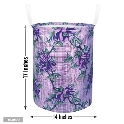 Stylish Polyester Foldable Laundry Bag Laundry Basket Organizer With Handle For Dirty  Clothes - Floral Purple-thumb4