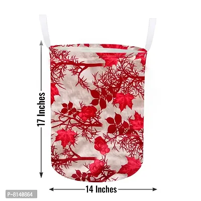 Stylish Polyester Foldable Laundry Bag Laundry Basket Organizer With Handle For Dirty  Clothes - Floral Red-thumb4