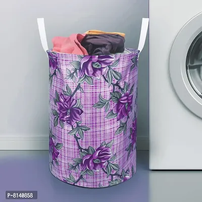 Stylish Polyester Foldable Laundry Bag Laundry Basket Organizer With Handle For Dirty  Clothes - Floral Purple-thumb0
