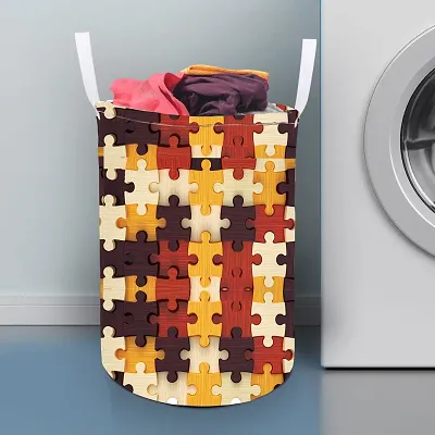 Stylish Digital Printed Polyester Foldable Laundry Bag Laundry Basket Organizer With Handle For Dirty  Clothes - Geometric Yellow