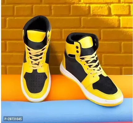 Stylish Yellow Synthetic Self Design Sneakers For Men-thumb0